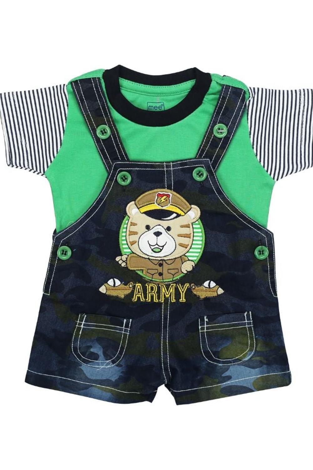 Mee Mee Short Stripped Sleeve Tee Army Camouflage Dungaree Set